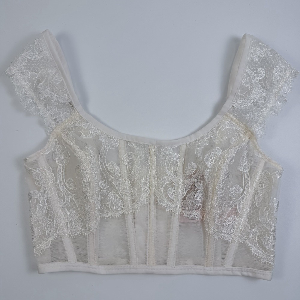 Victoria's Secret Dream Angels White Lace Corset Bustier Top Sheer Size S NWT